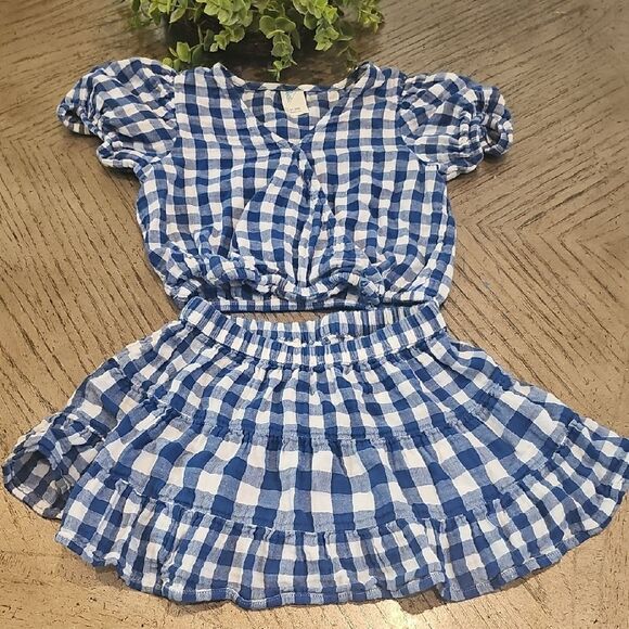 Blue and White Gingham Top and Skirt Set 6X XS 100% Cotton - Picture 1 of 10